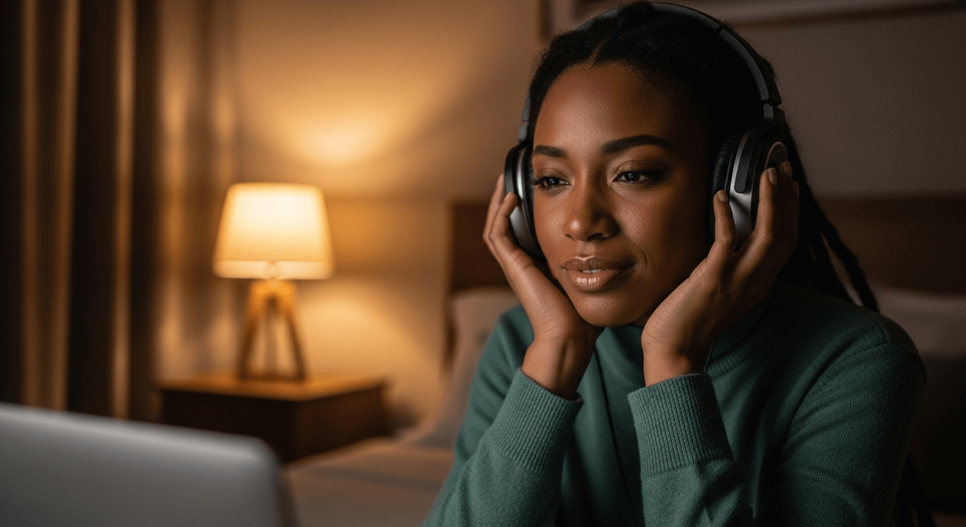 Person listening to music with headphones